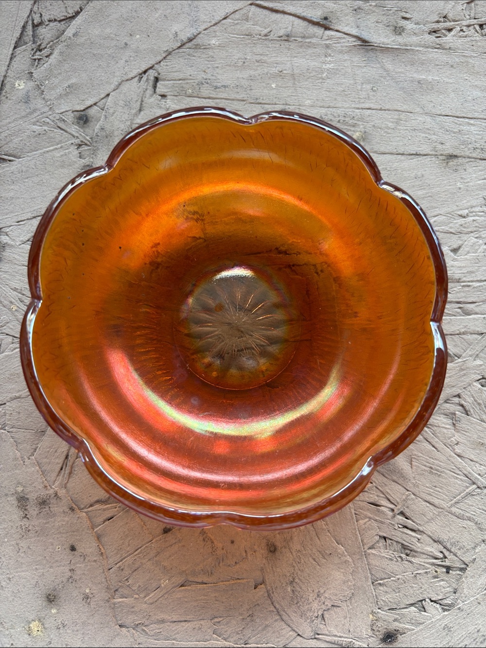 Small Amber Color Glass Candy Dish. Possible Carnival